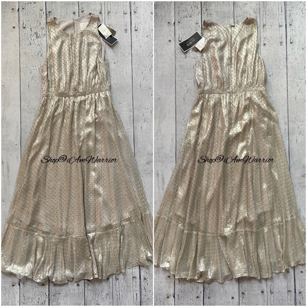J.Crew Collection NWT Champagne Metallic Clip Dot Midi Dress shop@iAmWarrior - Picture 2 of 8